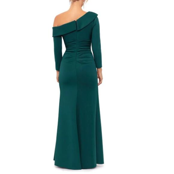 XSCAPE Women's Darla One Shoulder Scuba Crepe Dress 4 Green Long Sleeve NWOT - Picture 2 of 13